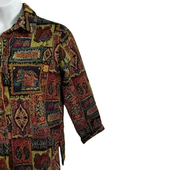Chicos L Vintage 90s Shacket Embroidered Anniversary Collection Tapestry Beaded - Picture 6 of 16